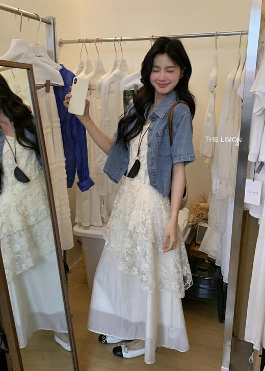 【GZ】无忧购法式重工不规则蕾丝拼接修身连衣裙TM-0961#（截单后7-10天发货) 商品图4