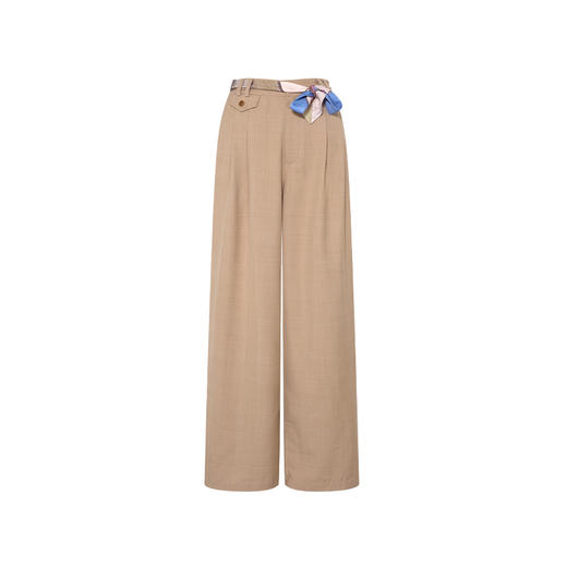 两三事 咖啡经纬 2025夏季新款简约印花丝巾装饰直筒休闲裤女 商品图4