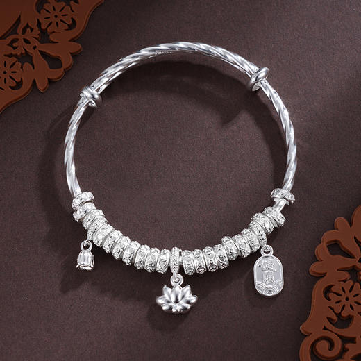 子佩集S999银【静水流莲】手镯【SZ009000】纯银手镯莲花平安腰缠万贯钱串盘缠盘缠2503 商品图1