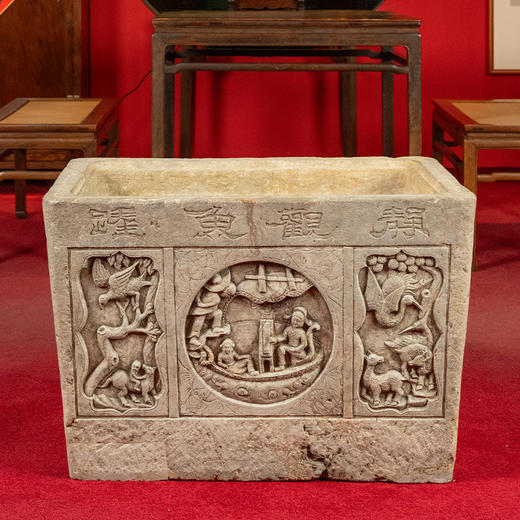 清 石雕花鸟人物诗文鱼缸 商品图0