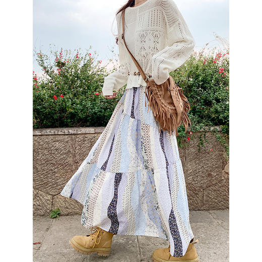 <曾小咸推荐>设计感民族风高腰宽松a字半身裙 商品图2