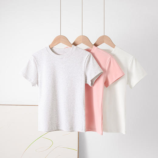 「8色可选！弹力修身」正肩短袖t恤 女法式圆领2025夏季短款辣妹风显瘦短上衣女 商品图1