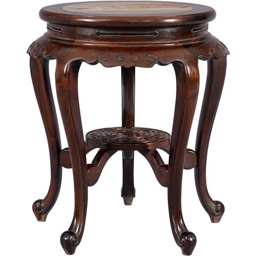 清 红木镶云石三弯腿五足圆台 商品图5