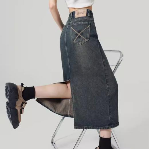 「DANMO水洗丹宁A字裙」高腰拉长腰线显高显瘦 开叉设计秀出长腿 立体裁剪简约百搭 商品图1