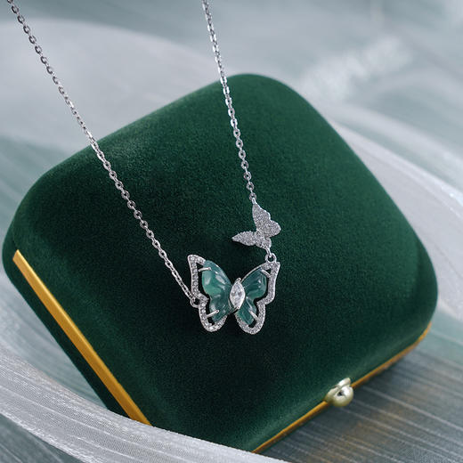 子佩集S925银【彩蝶绘梦】套链【YL-7417】纯银项链时尚翡翠两只蝴蝶2503 商品图3