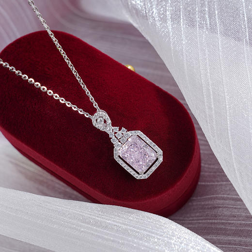 子佩集S925银【粉红之恋】套链【YL-6815】纯银项链时尚粉色方块冰花切锆石2503 商品图2
