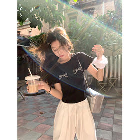 <曾小咸推荐>蝴蝶结印花修身显瘦圆领短袖T恤