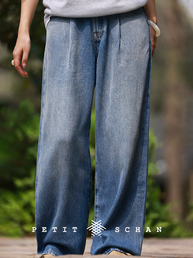PETIT SCHAN小闪 CLO#778 Realm of Mist and Flow 云水间 莱赛尔柔软透气阔腿牛仔裤
