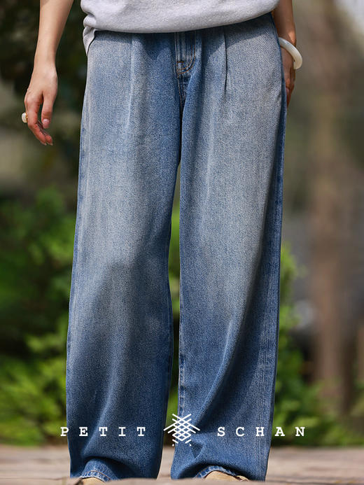 PETIT SCHAN小闪 CLO#778 Realm of Mist and Flow 云水间 莱赛尔柔软透气阔腿牛仔裤 商品图0