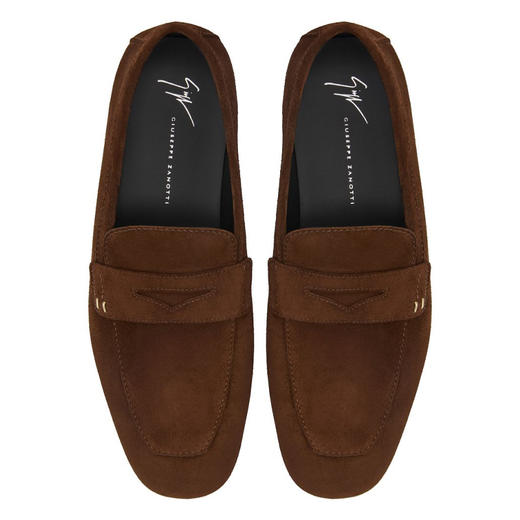 Giuseppe Zanotti 男士签名徽标绒面革莫卡辛鞋 棕色 EU50021002 商品图3