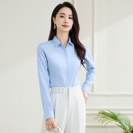 【微弹易打理】罗蒙女士长袖衬衫简约纯色职业上班商务百搭衬衣上衣女 商品图5