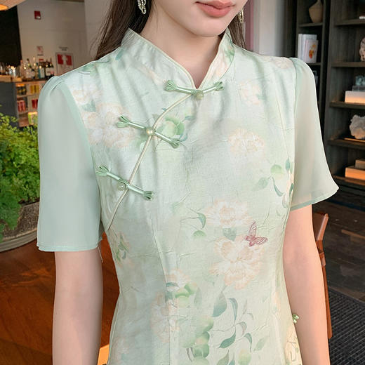 【清仓超15天不保价】奢姿大码女装2025夏季新款胖妹妹新中式旗袍立领盘扣优雅连衣裙9952869287【1】 商品图2