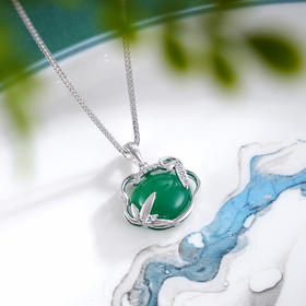 子佩集S925银【绿竹生欢】套链【TL015315】纯银项链玉髓绿玉髓锁竹叶2503