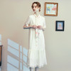 两三事梵高文艺云上花开2025夏季新款印花刺绣绑带领衬衫裙连衣裙 商品缩略图2