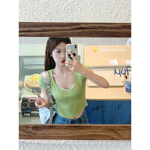 【110元任选3件】现货秒杀！卖完下架不再补 ！微信粉丝打折价！！ 蕾丝边短款短袖T恤 商品图1