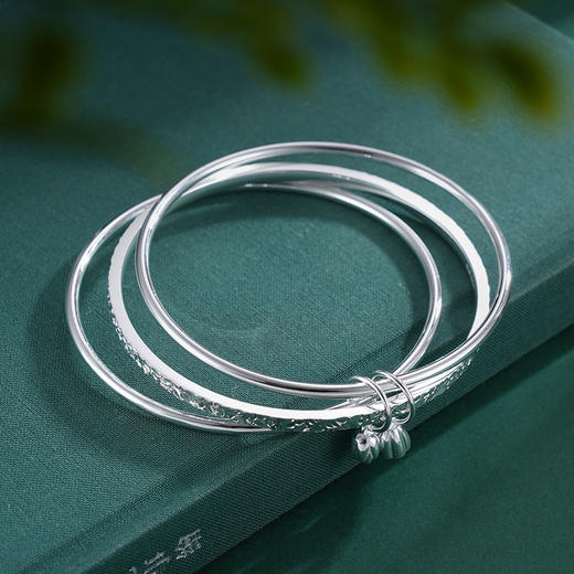 子佩集S999银【两世欢喜】手镯【SZ008937】纯银手镯碎冰冰莲蓬三个圈2503 商品图1