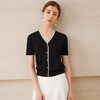 EITIE爱特爱时尚短袖针织衫女V领拼色修身显瘦上衣夏季新款B2501606 商品缩略图2