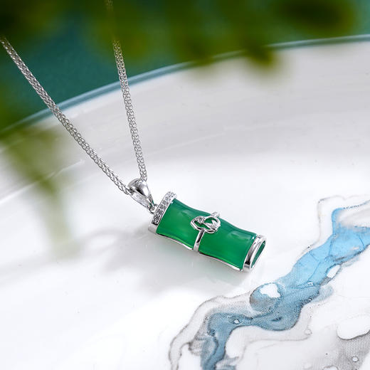 子佩集S925银【竹福之声】套链【TL015316】纯银项链玉髓绿玉髓竹节葫芦2503 商品图2