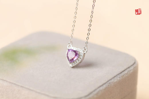 紫水晶心形吊坠，925银镶 商品图3