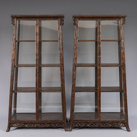 民国 红木竹节工玻璃门圆角柜（一对）