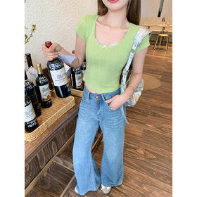 【110元任选3件】现货秒杀！卖完下架不再补 ！微信粉丝打折价！！ 蕾丝边短款短袖T恤