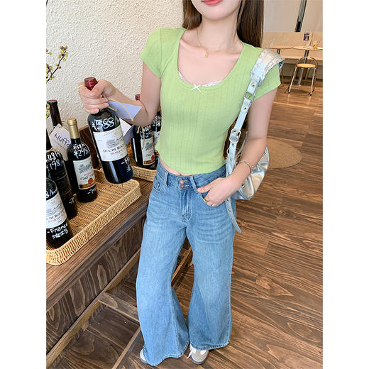 【110元任选3件】现货秒杀！卖完下架不再补 ！微信粉丝打折价！！ 蕾丝边短款短袖T恤 商品图0