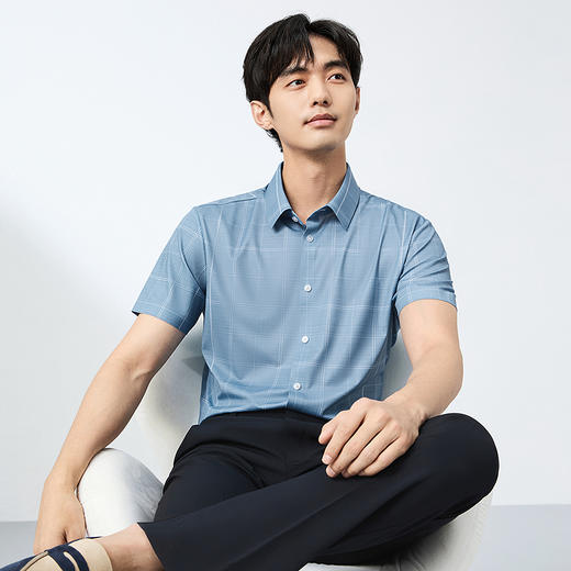 【无缝工艺/凉感】柒牌格子短袖衬衫男夏季新品商务百搭翻领衬衣128A70930 商品图1