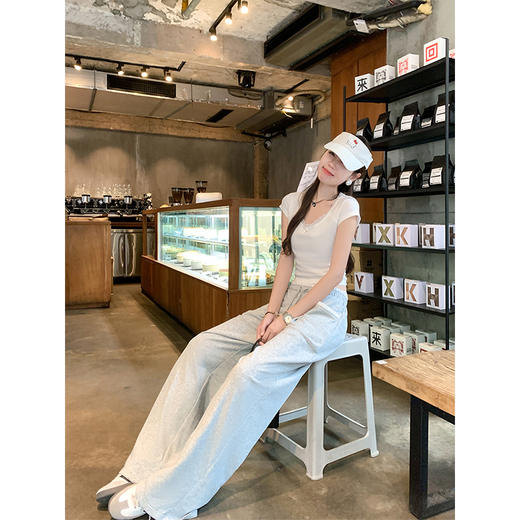 <曾小咸推荐>设计感蕾丝花边拼接休闲裤宽松垂感 商品图3