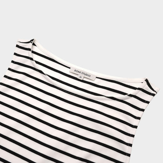 ROMI STUDIO“法式复古”优雅黑杏撞色条纹修身针织吊带背心T3788 商品图2