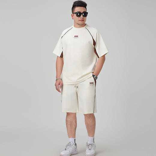 【棉质】【DMH】大依优型大码夏季套装透气短袖短裤两件夏季潮牌印花美式运动宽松大码体恤衫男士 商品图1