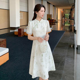 奢姿大码女装2025夏季时尚立领短袖连衣裙胖妹妹气质印花百搭裙子9952890396