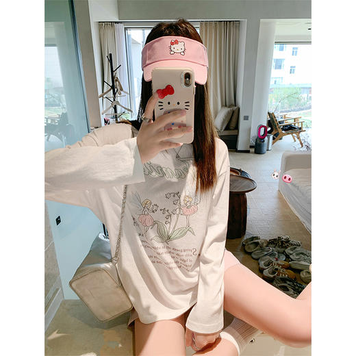 <曾小咸推荐>卡通印花长袖防晒T恤粉色休闲短裤 商品图0