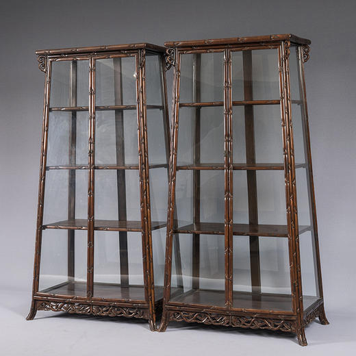 民国 红木竹节工玻璃门圆角柜（一对） 商品图1