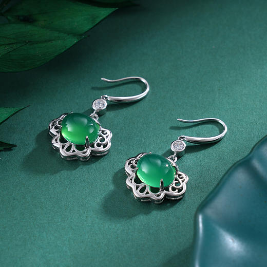 子佩集S925银【寒烟锁翠】耳环【ES012494】纯银玉髓绿玉髓锁2503 商品图3