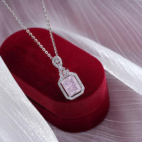 子佩集S925银【粉红之恋】套链【YL-6815】纯银项链时尚粉色方块冰花切锆石2503