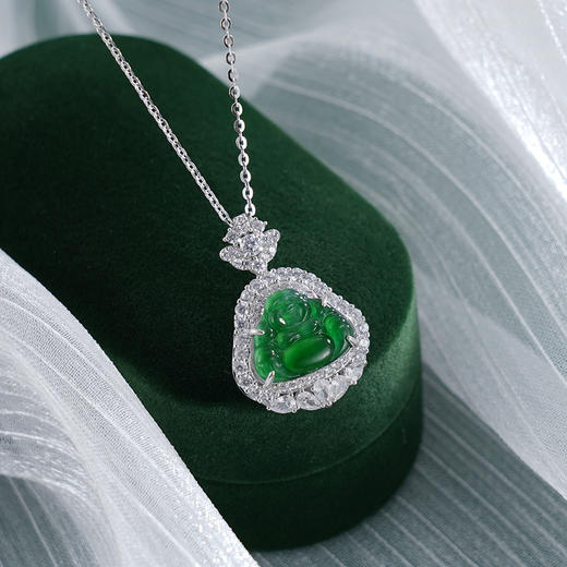 子佩集S925银【福佑弥勒】套链【YL-7096】纯银项链时尚翡翠绿佛可打开2503 商品图2