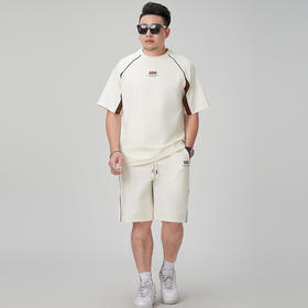 【棉质】【DMH】大依优型大码夏季套装透气短袖短裤两件夏季潮牌印花美式运动宽松大码体恤衫男士