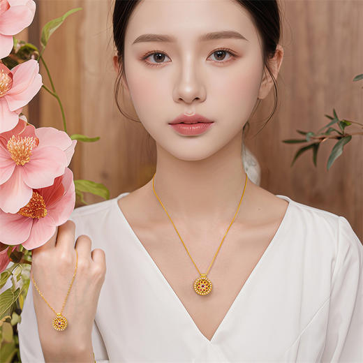 【热卖臻品】芳华-美人如花系列项链 足金黄金钻石红宝石套链MEMORA诗普琳LN533001 商品图7