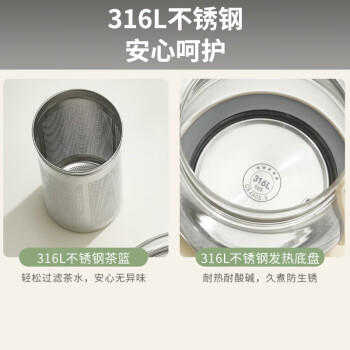 九阳（Joyoung）1.5L养生壶 0胶水煮茶器 316L不锈钢电烧水壶 保温花茶壶 带滤网 WY303 /家用电器 /厨房小电 /养生壶 商品图2