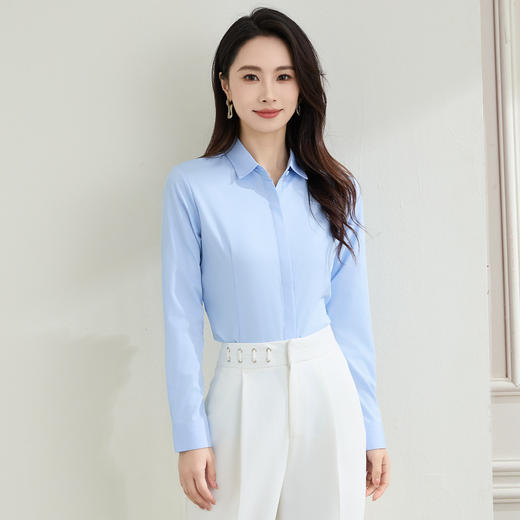 【微弹易打理】罗蒙女士长袖衬衫简约纯色职业上班商务百搭衬衣上衣女 商品图6