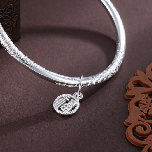 子佩集S999银【福泽水韵】手镯【WZ003606】纯银手镯福字闭口2503 商品图6