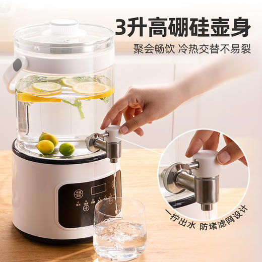 【即开即饮 一拧出水】坂田釜作 多功能养生壶 高硼硅玻璃外观 6大功能可选 可冷可热 定时调温 24小时保温 3L大容量SCL-YS01 商品图1