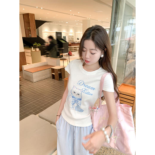 【99元任选2件】可爱猫咪印花短袖T 商品图3