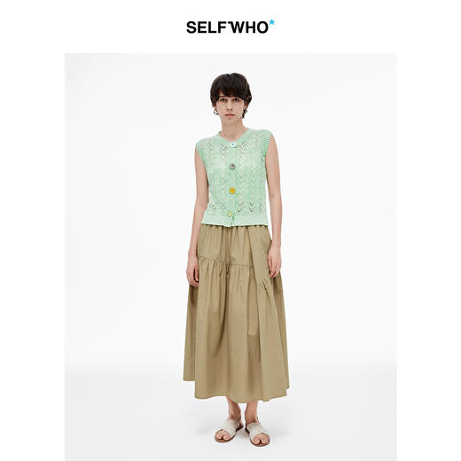 SELFWHO纯棉卡其色半身裙女2025夏新款不规则分割宽松优雅A字半裙 商品图1
