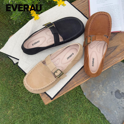 EVERAU圆润鞋头简约搭扣通勤复古单豆女鞋EA7079 商品图6