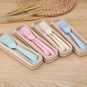 韵舒雅 小麦叉勺筷餐具套装 小麦纤维安全舒适干净卫生环保携带方便