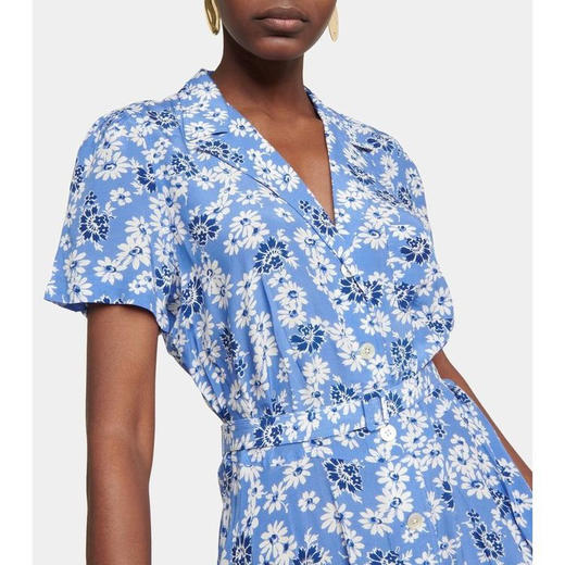 法式油画V领茶歇连衣裙 花卉皱纱连衣裙 高级时装质感 面料保持纱线自身疏松结构 上身更舒适透气 宽口V字领设计 西装驳头翻领 商品图4