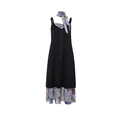 两三事 星隙独舞 2025夏季新款复古印花布拼接假两件吊带裙连衣裙 商品图4