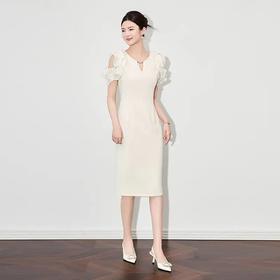 【高货wl】全新升级【铂金会员293/天猫399/差价106】(55508) 洛诗琳春夏新款连衣裙优雅气质名媛风木耳边露肩包臀裙女