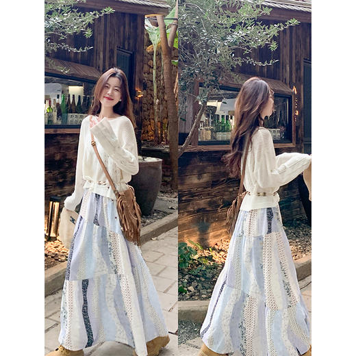 <曾小咸推荐>设计感民族风高腰宽松a字半身裙 商品图4